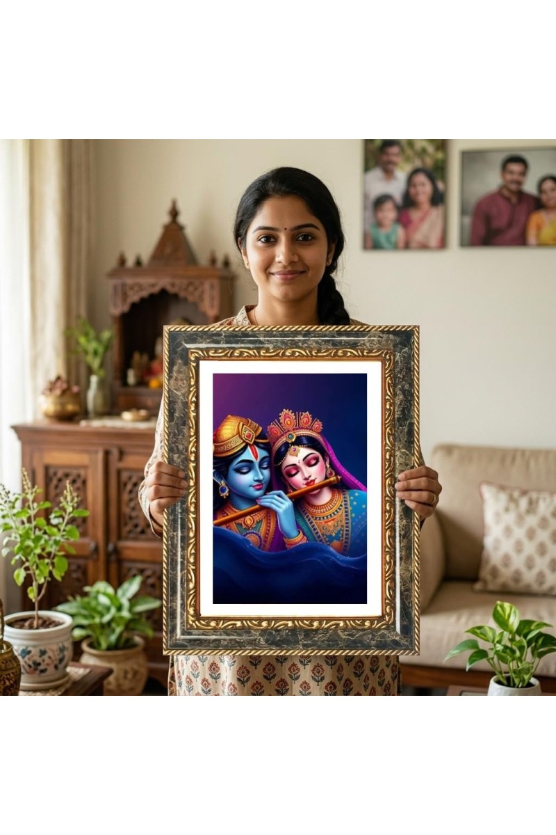 Radhaa Krishna Decorative Photo Frame With White Mount | Premium Wall & Tabletop Picture Frame | Home, Office & Temple Decoration | 8x12 Inch (Pack Of 1) (F31470)