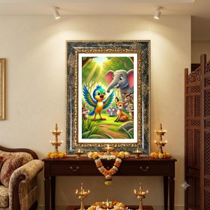 Vibrant Jungle Animal Scene. Decorative Photo Frame With White Mount | Premium Wall & Tabletop Picture Frame | Home, Office & Temple Decoration | 8x12 Inch (Pack Of 1) (F32686)