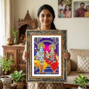 Radhaa Krishna Decorative Photo Frame With White Mount | Premium Wall & Tabletop Picture Frame | Home, Office & Temple Decoration | 8x12 Inch (Pack Of 1) (F33125)