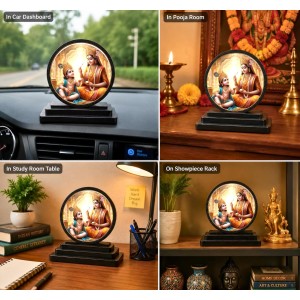 Car Dashboard Wooden Bal Krishna with Goddess Yashoda Showpiece | 4 X 4.5 Inch Sublimation Printed Decorative Stand | 4 Mm MDF | Home Decor | Made in India (F33268)