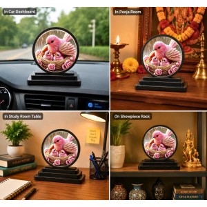 Car Dashboard Wooden Pink Bird Nest Showpiece | 4 X 4.5 Inch Sublimation Printed Decorative Stand | 4 Mm MDF | Home Decor | Made in India (F33313)