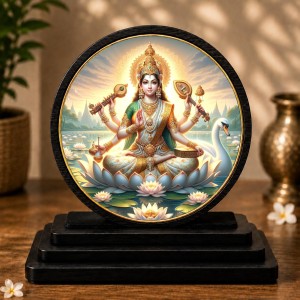 Car Dashboard Wooden Goddess Saraswati Showpiece | 4 X 4.5 Inch Sublimation Printed Decorative Stand | 4 Mm MDF | Home Decor | Made in India (F33287) Car Dashboard Wooden Goddess Saraswati Showpiece | 4 X 4.5 Inch Sublimation Printed Decorative Stand | 4 Mm MDF | Home Decor | Made in India (F33287)