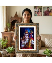 Shiva And Parvati Decorative Photo Frame With White Mount | Premium Wall & Tabletop Picture Frame | Home, Office & Temple Decoration | 12x16 Inch (Pack Of 1) (F31387)