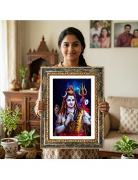 Lord Shiva Decorative Photo Frame With White Mount | Premium Wall & Tabletop Picture Frame | Home, Office & Temple Decoration | 8x12 Inch (Pack Of 1) (F31183)