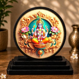 Car Dashboard Wooden Lord Vishnu Showpiece | 4 X 4.5 Inch Sublimation Printed Decorative Stand | 4 Mm MDF | Home Decor | Made in India (F33404)