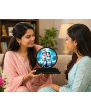 Car Dashboard Wooden Radhaa Krishna Showpiece | 4 X 4.5 Inch Sublimation Printed Decorative Stand | 4 Mm MDF | Home Decor | Made in India (F33501)