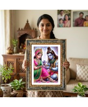 Shiva And Parvati Decorative Photo Frame With White Mount | Premium Wall & Tabletop Picture Frame | Home, Office & Temple Decoration | 10x14 Inch (Pack Of 1) (F33136)