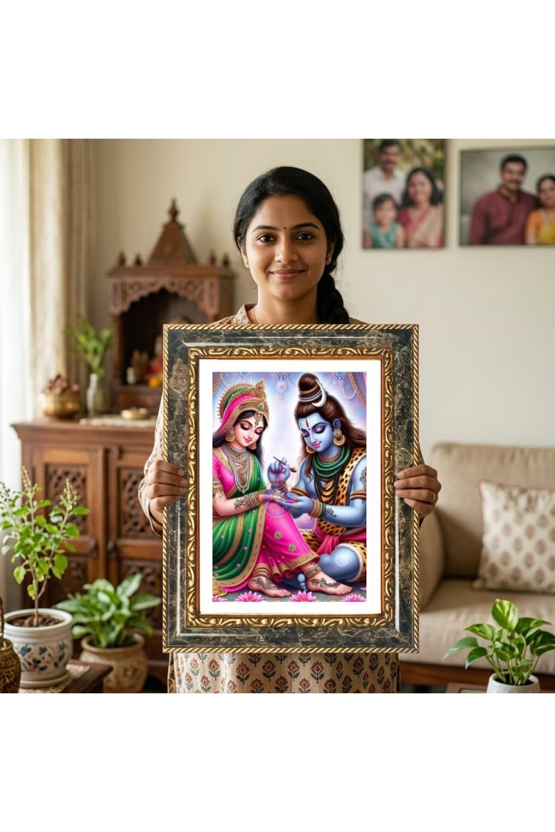 Shiva And Parvati Decorative Photo Frame With White Mount | Premium Wall & Tabletop Picture Frame | Home, Office & Temple Decoration | 8x12 Inch (Pack Of 1) (F33136)