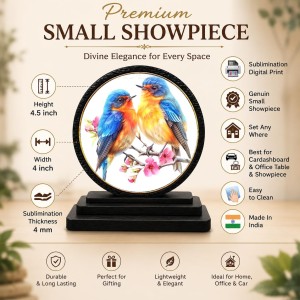 Car Dashboard Wooden Blue Birds Showpiece | 4 X 4.5 Inch Sublimation Printed Decorative Stand | 4 Mm MDF | Home Decor | Made in India (F33532)