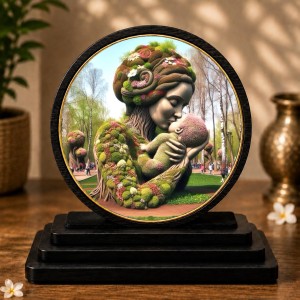 Car Dashboard Wooden Mother Nature Kissing Nature Child Showpiece | 4 X 4.5 Inch Sublimation Printed Decorative Stand | 4 Mm MDF | Home Decor | Made in India (F33310)