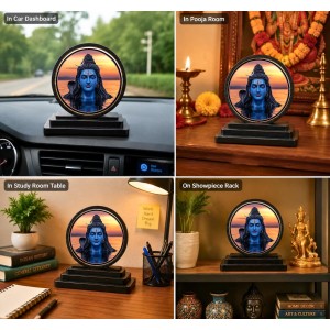 Car Dashboard Wooden Lord Shiva Showpiece | 4 X 4.5 Inch Sublimation Printed Decorative Stand | 4 Mm MDF | Home Decor | Made in India (F33606)