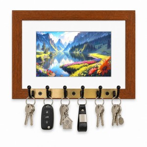 Decorative Wooden Photo Frame Key Hanger With Nature Picture, 12 X 8 Inch Wall Key Holder, 10 X 6 Inch Glossy Photo Frame, 6 Metal Hooks, Home Entrance Decor, Made In India (F38706) Decorative Wooden Photo Frame Key Hanger With Nature Picture, 12 X 8 Inch Wall Key Holder, 10 X 6 Inch Glossy Photo Frame, 6 Metal Hooks, Home Entrance Decor, Made In India (F38706)