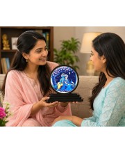 Car Dashboard Wooden Radhaa Krishna Showpiece | 4 X 4.5 Inch Sublimation Printed Decorative Stand | 4 Mm MDF | Home Decor | Made in India (F33244)