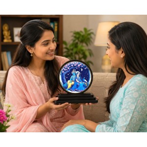Car Dashboard Wooden Radhaa Krishna Showpiece | 4 X 4.5 Inch Sublimation Printed Decorative Stand | 4 Mm MDF | Home Decor | Made in India (F33244)