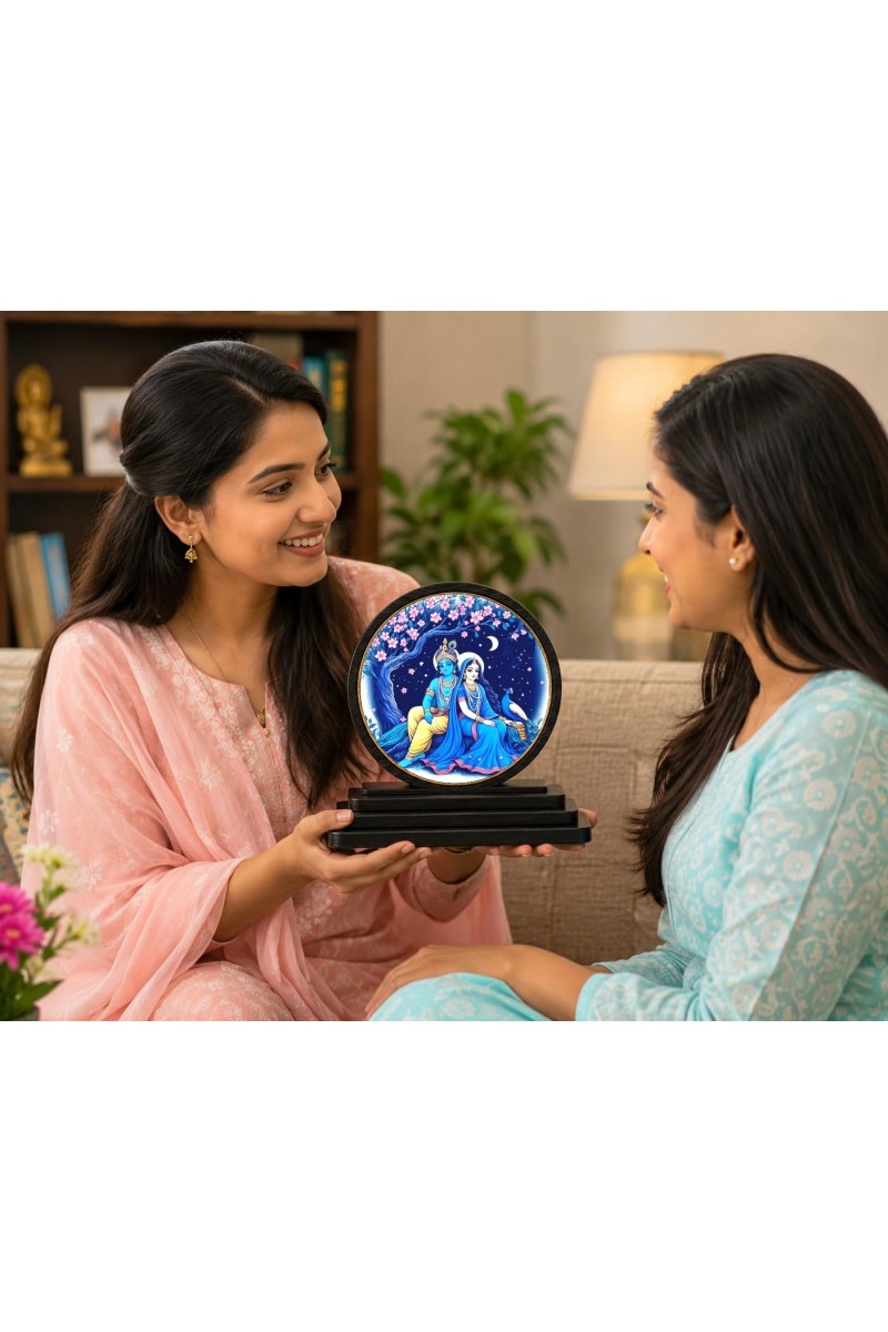Car Dashboard Wooden Radhaa Krishna Showpiece | 4 X 4.5 Inch Sublimation Printed Decorative Stand | 4 Mm MDF | Home Decor | Made in India (F33244)
