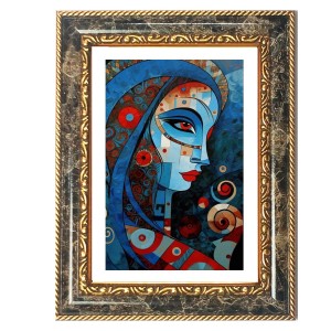 Vibrant Blue Portrait Of A Woman Decorative Photo Frame With White Mount | Premium Wall & Tabletop Picture Frame | Home, Office & Temple Decoration | 8x12 Inch (Pack Of 1) (F32551)