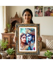 Radhaa Krishna Decorative Photo Frame With White Mount | Premium Wall & Tabletop Picture Frame | Home, Office & Temple Decoration | 8x12 Inch (Pack Of 1) (F32997)