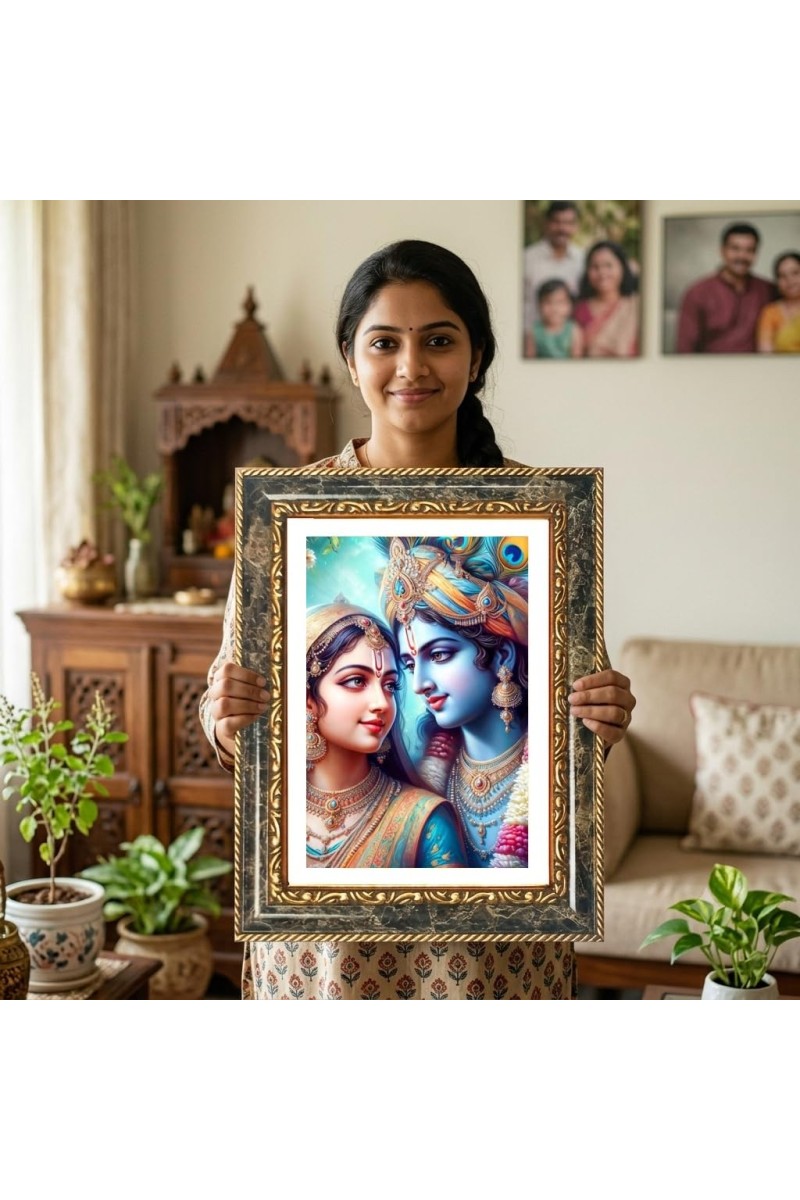 Radhaa Krishna Decorative Photo Frame With White Mount | Premium Wall & Tabletop Picture Frame | Home, Office & Temple Decoration | 8x12 Inch (Pack Of 1) (F32997)