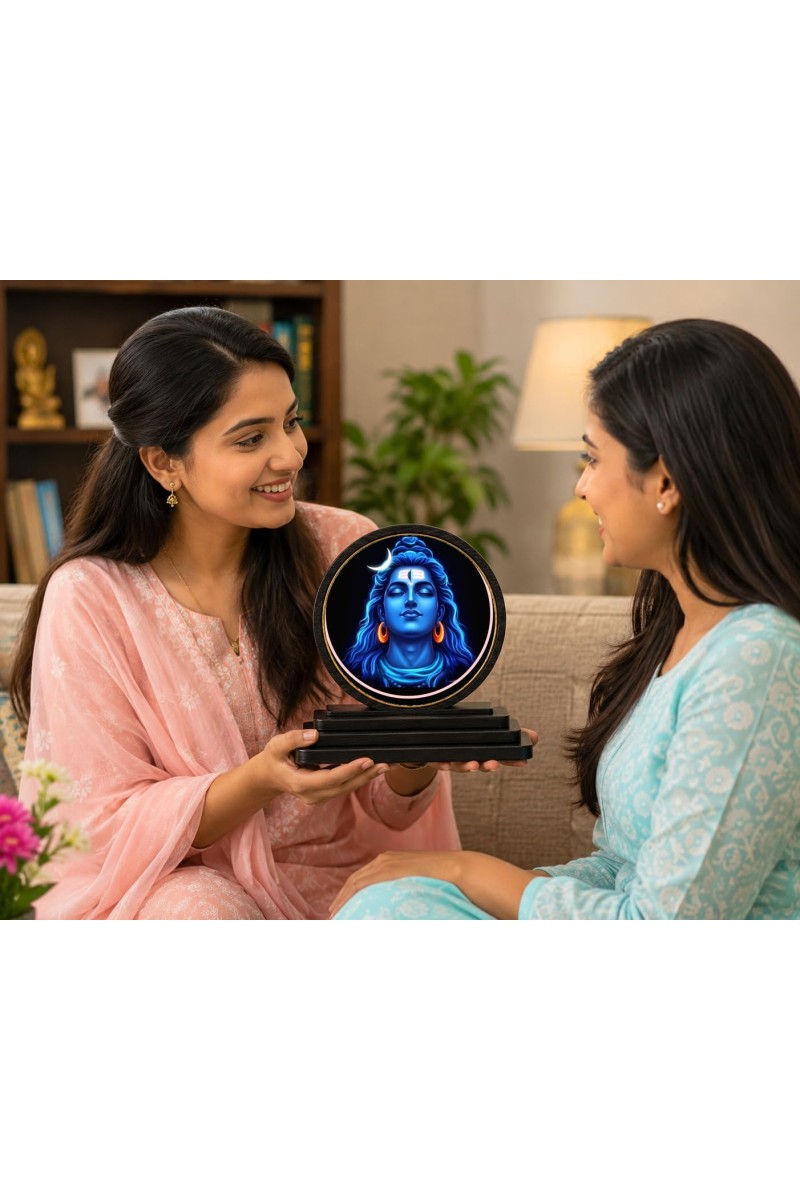 Car Dashboard Wooden Lord Shiva Showpiece | 4 X 4.5 Inch Sublimation Printed Decorative Stand | 4 Mm MDF | Home Decor | Made in India (F33605)