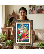 Radhaa Krishna Decorative Photo Frame With White Mount | Premium Wall & Tabletop Picture Frame | Home, Office & Temple Decoration | 10x14 Inch (Pack Of 1) (F33076)