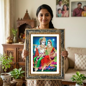 Radhaa Krishna Decorative Photo Frame With White Mount | Premium Wall & Tabletop Picture Frame | Home, Office & Temple Decoration | 10x14 Inch (Pack Of 1) (F33076)
