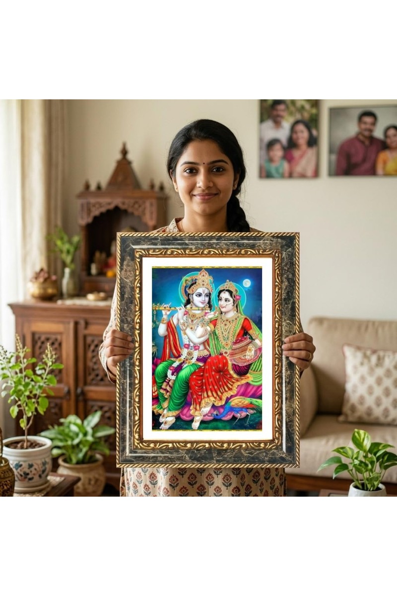Radhaa Krishna Decorative Photo Frame With White Mount | Premium Wall & Tabletop Picture Frame | Home, Office & Temple Decoration | 10x14 Inch (Pack Of 1) (F33076)