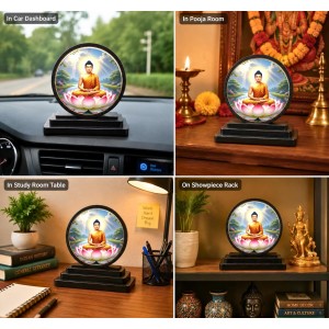 Car Dashboard Wooden Gautam Buddha Showpiece | 4 X 4.5 Inch Sublimation Printed Decorative Stand | 4 Mm MDF | Home Decor | Made in India (F33367)