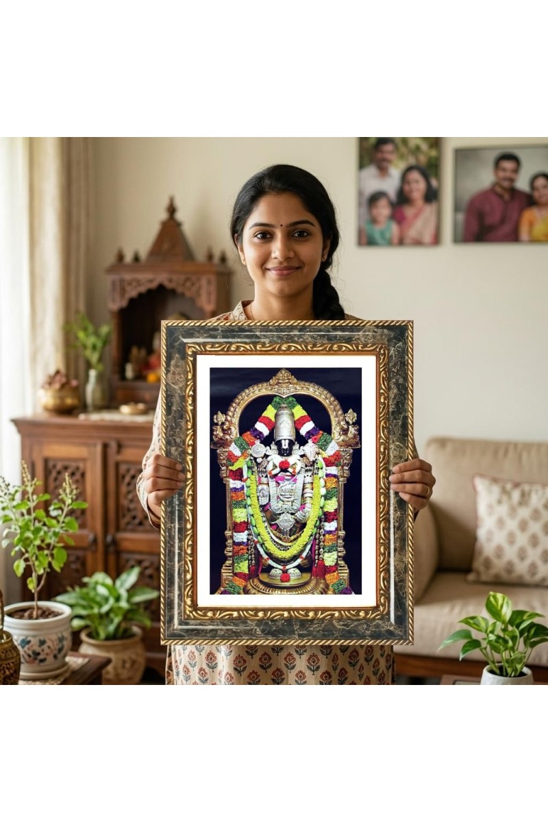 Venkateswara Swamy Decorative Photo Frame With White Mount | Premium Wall & Tabletop Picture Frame | Home, Office & Temple Decoration | 10x14 Inch (Pack Of 1) (F33097)