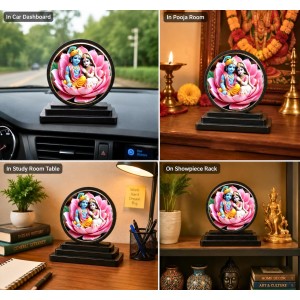 Car Dashboard Wooden Radhaa Krishna Showpiece | 4 X 4.5 Inch Sublimation Printed Decorative Stand | 4 Mm MDF | Home Decor | Made in India (F33535)