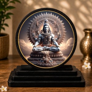 Car Dashboard Wooden Lord Shiva Showpiece | 4 X 4.5 Inch Sublimation Printed Decorative Stand | 4 Mm MDF | Home Decor | Made in India (F33346)