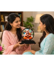 Car Dashboard Wooden Laughing Monk Showpiece | 4 X 4.5 Inch Sublimation Printed Decorative Stand | 4 Mm MDF | Home Decor | Made in India (F33464)