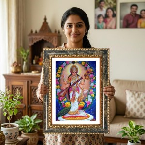 Saraswati Decorative Photo Frame With White Mount | Premium Wall & Tabletop Picture Frame | Home, Office & Temple Decoration | 10x14 Inch (Pack Of 1) (F32607)