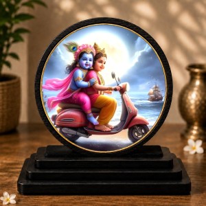 Car Dashboard Wooden Radhaa Krishna Showpiece | 4 X 4.5 Inch Sublimation Printed Decorative Stand | 4 Mm MDF | Home Decor | Made in India (F33342)