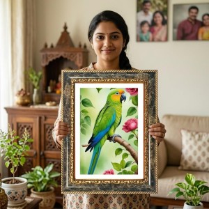 Parrot Decorative Photo Frame With White Mount | Premium Wall & Tabletop Picture Frame | Home, Office & Temple Decoration | 10x14 Inch (Pack Of 1) (F31254)