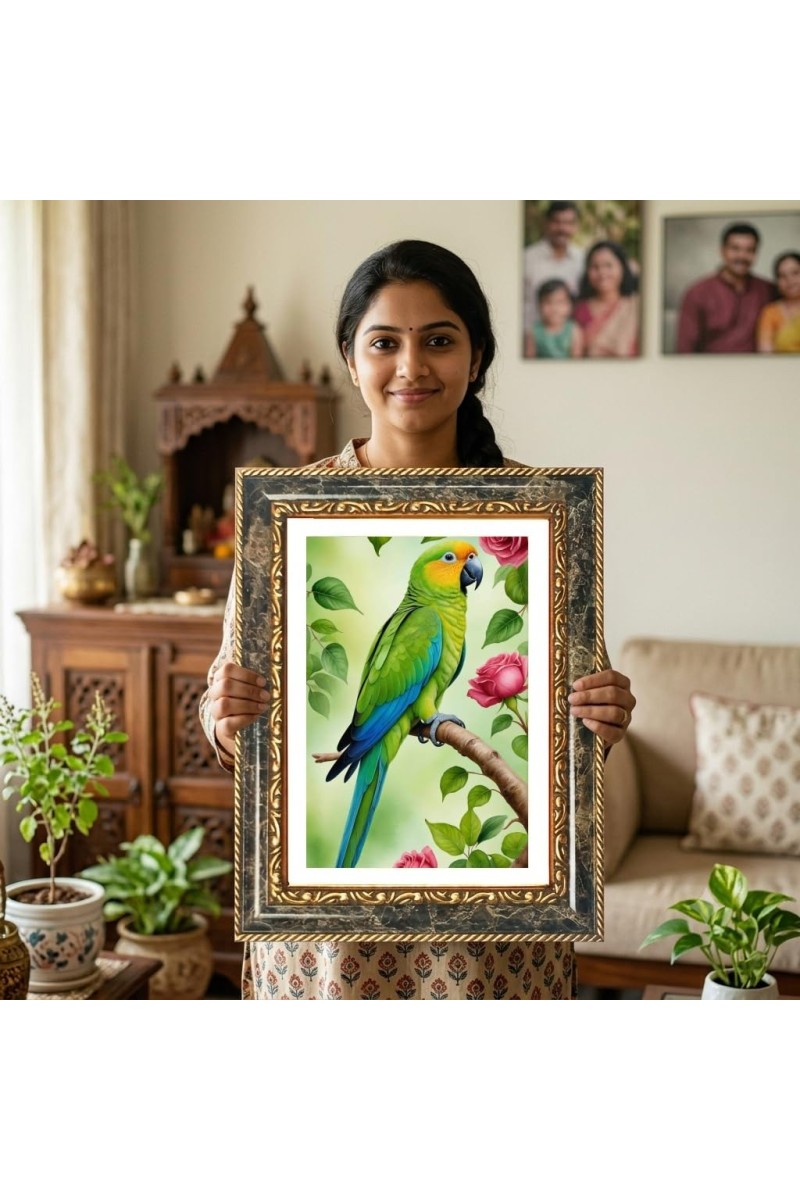 Parrot Decorative Photo Frame With White Mount | Premium Wall & Tabletop Picture Frame | Home, Office & Temple Decoration | 10x14 Inch (Pack Of 1) (F31254)