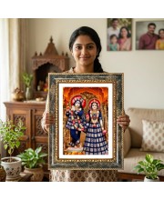 Radhaa Krishna Decorative Photo Frame With White Mount | Premium Wall & Tabletop Picture Frame | Home, Office & Temple Decoration | 8x12 Inch (Pack Of 1) (F31457)