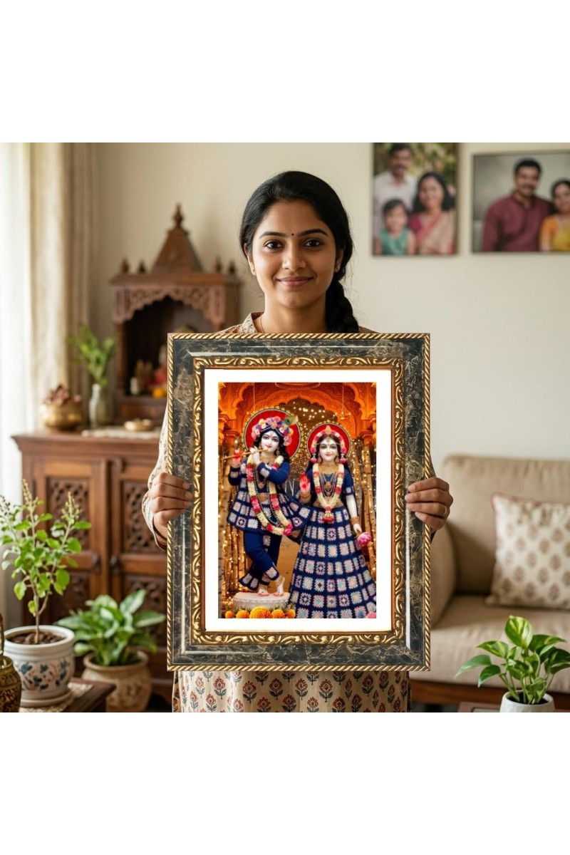 Radhaa Krishna Decorative Photo Frame With White Mount | Premium Wall & Tabletop Picture Frame | Home, Office & Temple Decoration | 8x12 Inch (Pack Of 1) (F31457)