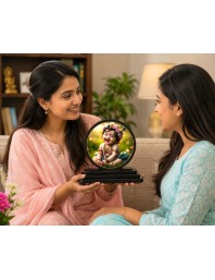 Car Dashboard Wooden Bal Krishna Showpiece | 4 X 4.5 Inch Sublimation Printed Decorative Stand | 4 Mm MDF | Home Decor | Made in India (F33381)