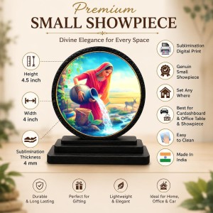 Car Dashboard Wooden Woman Filling A Pot with Water Showpiece | 4 X 4.5 Inch Sublimation Printed Decorative Stand | 4 Mm MDF | Home Decor | Made in India (F33403)