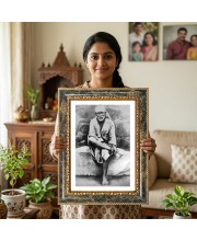 Sai Baba Decorative Photo Frame With White Mount | Premium Wall & Tabletop Picture Frame | Home, Office & Temple Decoration | 8x12 Inch (Pack Of 1) (F32505)