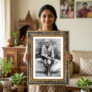 Sai Baba Decorative Photo Frame With White Mount | Premium Wall & Tabletop Picture Frame | Home, Office & Temple Decoration | 8x12 Inch (Pack Of 1) (F32505)