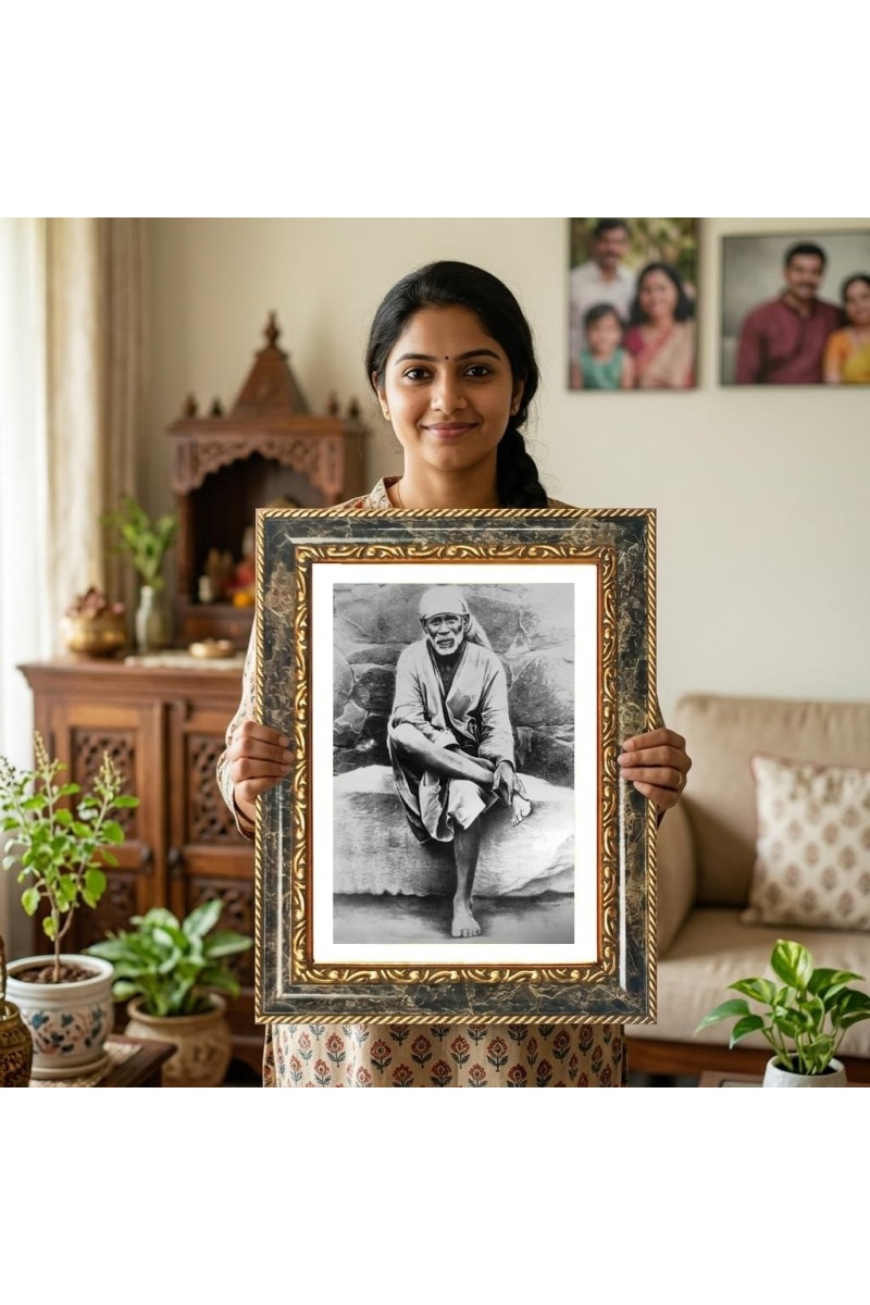 Sai Baba Decorative Photo Frame With White Mount | Premium Wall & Tabletop Picture Frame | Home, Office & Temple Decoration | 8x12 Inch (Pack Of 1) (F32505)