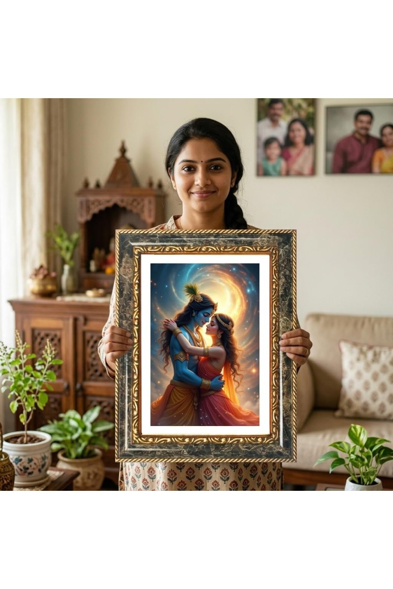 Radhaa Krishna Decorative Photo Frame With White Mount | Premium Wall & Tabletop Picture Frame | Home, Office & Temple Decoration | 12x16 Inch (Pack Of 1) (F33000)