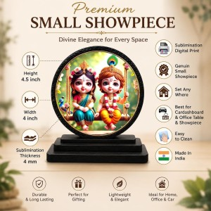 Car Dashboard Wooden Radhaa Krishna Showpiece | 4 X 4.5 Inch Sublimation Printed Decorative Stand | 4 Mm MDF | Home Decor | Made in India (F33539)