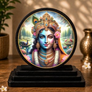 Car Dashboard Wooden Radhe Krishna Wall Art Piece Showpiece | 4 X 4.5 Inch Sublimation Printed Decorative Stand | 4 Mm MDF | Home Decor | Made in India (F33728)