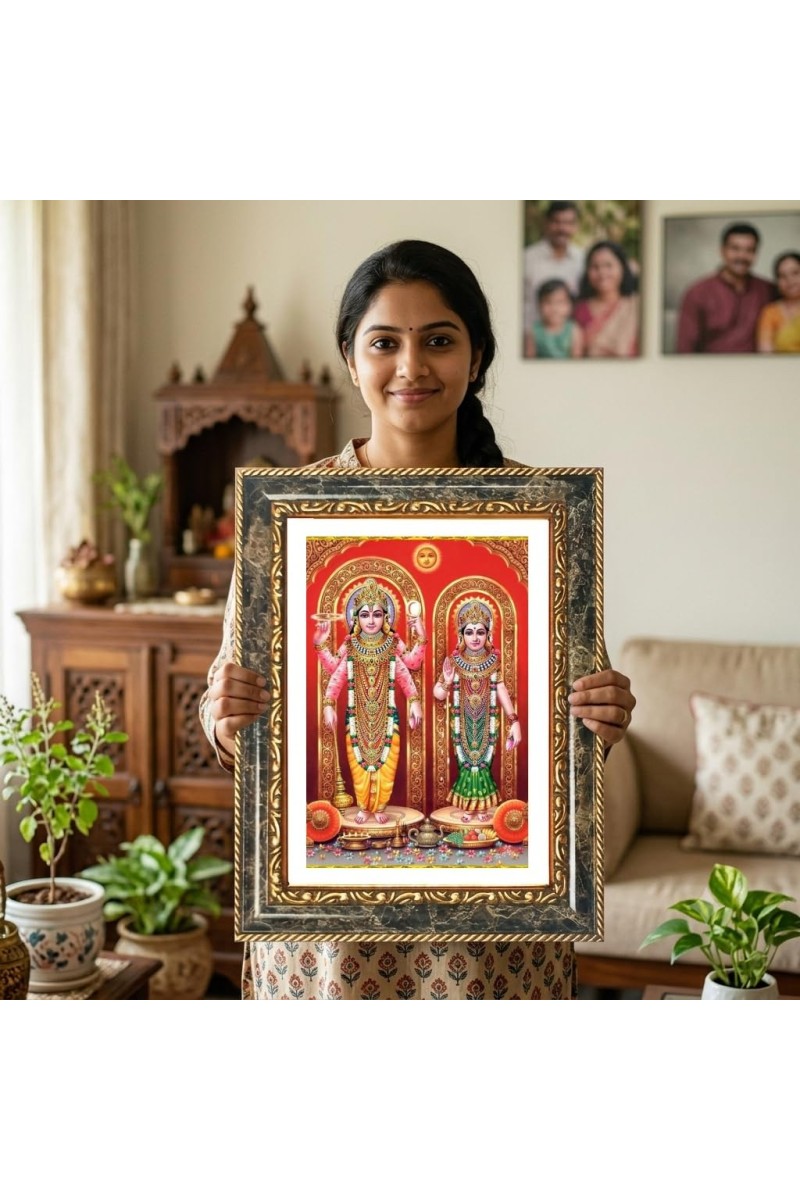 Vishnu And Lakshmi Decorative Photo Frame With White Mount | Premium Wall & Tabletop Picture Frame | Home, Office & Temple Decoration | 8x12 Inch (Pack Of 1) (F31587)
