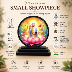 Car Dashboard Wooden Sai Baba Showpiece | 4 X 4.5 Inch Sublimation Printed Decorative Stand | 4 Mm MDF | Home Decor | Made in India (F33434)