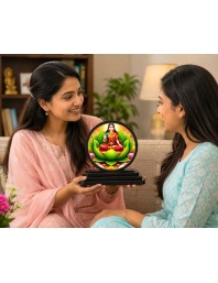 Car Dashboard Wooden Goddess Lakshmi Showpiece | 4 X 4.5 Inch Sublimation Printed Decorative Stand | 4 Mm MDF | Home Decor | Made in India (F33258)