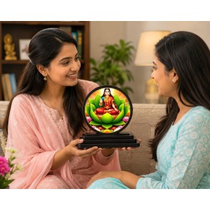 Car Dashboard Wooden Goddess Lakshmi Showpiece | 4 X 4.5 Inch Sublimation Printed Decorative Stand | 4 Mm MDF | Home Decor | Made in India (F33258)