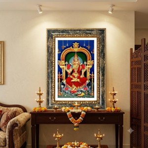 Mahalakshmi Decorative Photo Frame With White Mount | Premium Wall & Tabletop Picture Frame | Home, Office & Temple Decoration | 8x12 Inch (Pack Of 1) (F33067)
